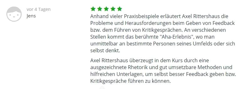 Feedback Online Kurs Bewertung