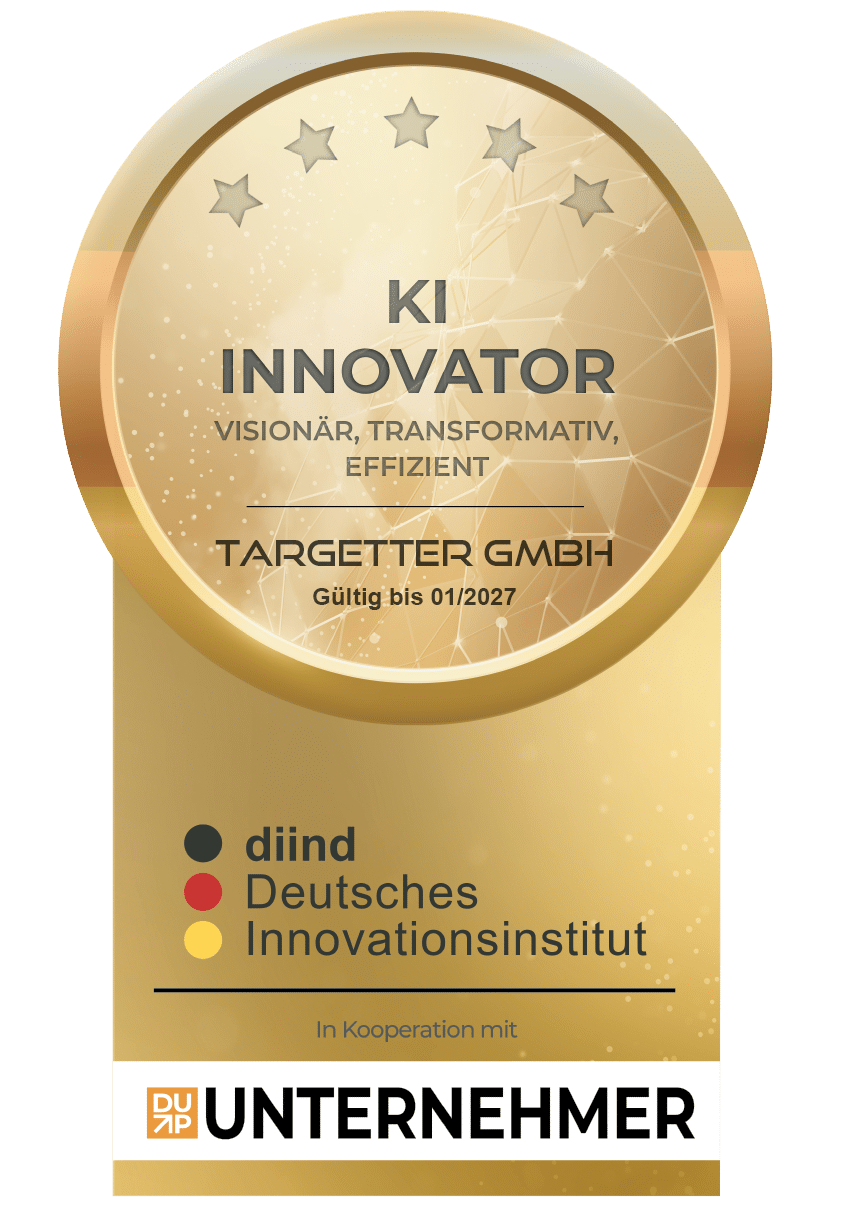 Siegel der Auszeichnung KI Innovator für die TARGETTER GmbH